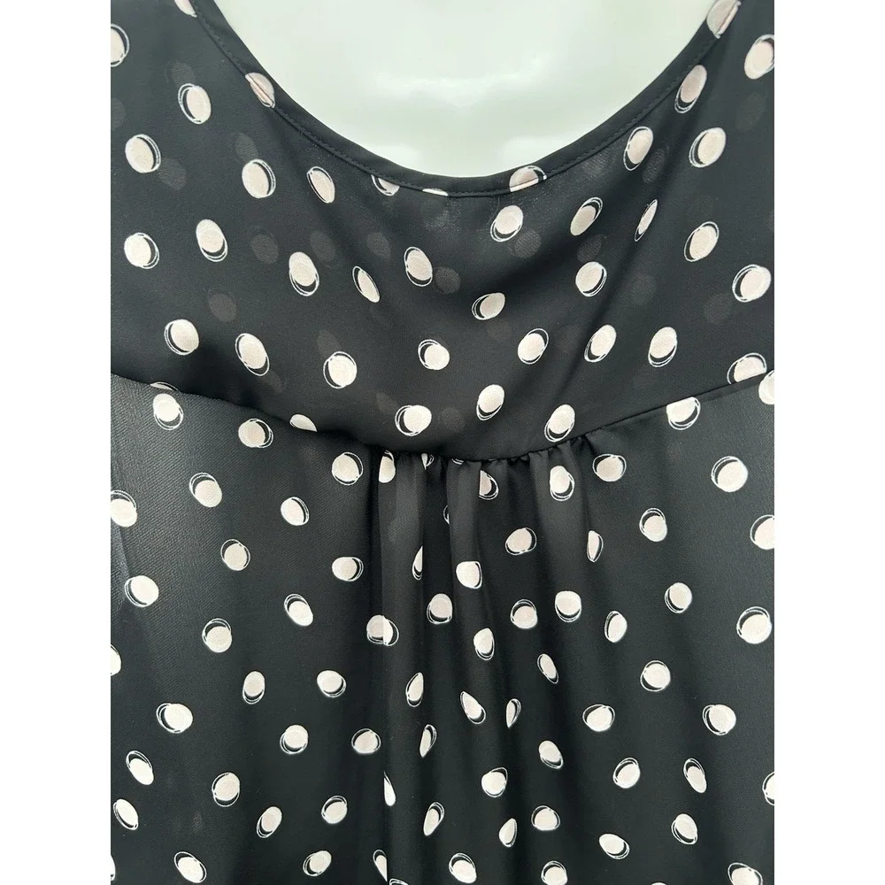 Elle Black White Polka Dot Ruffle Neck Sleeveless Blouse Top XXL Peach Lightet - Picture 4 of 7